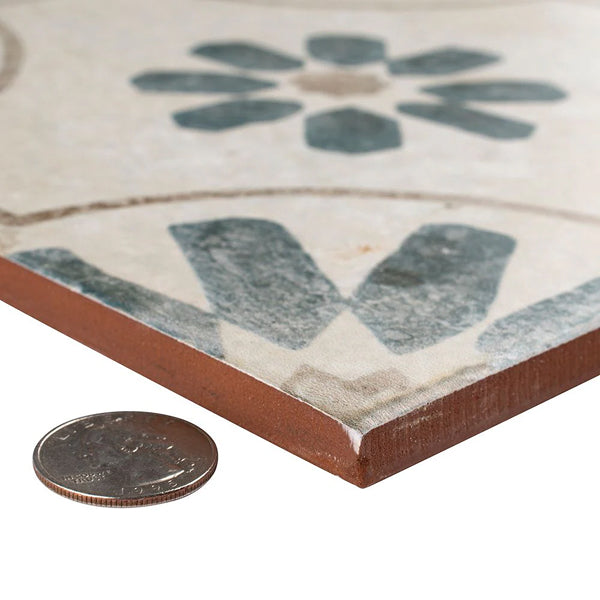 Merola Tile Kings Blume Encaustic Blue 17.63 inch x 17.63 inch Ceramic Floor and Wall Tile (10.95 sq. ft./case)