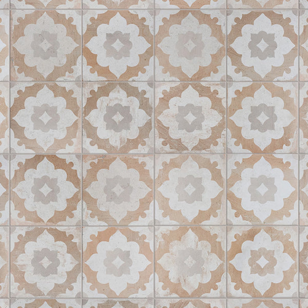 Merola Tile Kings Clay Blossom 17.63 inch x 17.63 inch Ceramic Floor and Wall Tile 10.95 sq ft/case – Vintage Pattern Matte Finish