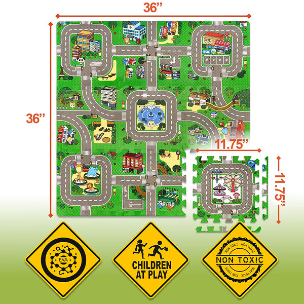 Sorbus Floor Traffic Play Mat Interlocking Set 9 Piece – Kids Foam Puzzle Floor Play Mat