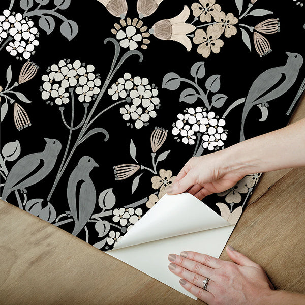 NuWallpaper Black and Neutral Meadow Song Peel & Stick Wallpaper 20.5 in x 18 ft
