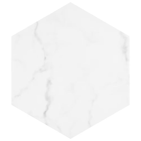 Merola Tile Classico Carrara Hexagon 7 inch x 8 inch Porcelain Floor and Wall Tile – 7.5 sq. ft. per Case, Matte Marble Look Hexagon Tile