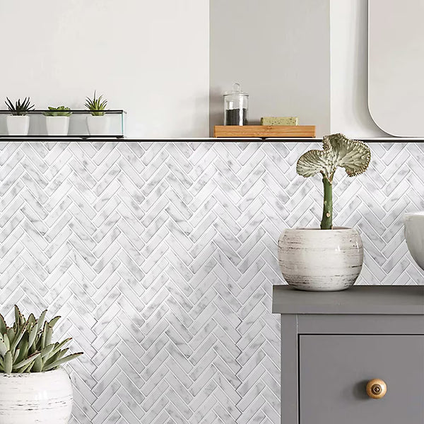Mureno Dimensions 12x12 White Herringbone Peel and Stick Rigid Vinyl Tiles (4 Pack)