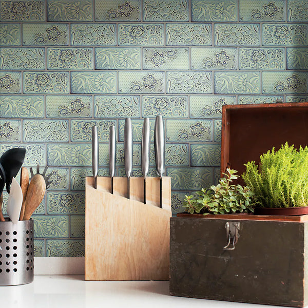 Merola Tile Antic Feelings Agua Marina 3 inch x 6 inch Ceramic Wall Tile – 4 sq.ft./case Glossy Patterned Finish