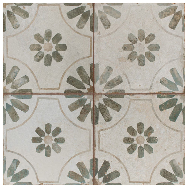 Merola Tile Kings Blume Encaustic Sage 17.63 inch x 17.63 inch Ceramic Floor and Wall Tile (10.95 sq. ft./case)
