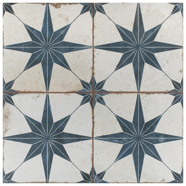Merola Tile Kings Star Blue 17-5/8 inch x 17-5/8 inch Ceramic Floor and Wall Tile – 11.02 Sq. Ft. Coverage per Case