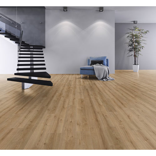 Revêtement de sol stratifié aspect bois TrafficMaster Jefferson Oak, beige et beige, 8 mm x 7,6 po l x 54,45 po L (20,11 pi²/boîte)