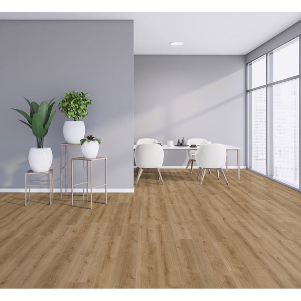 Revêtement de sol stratifié aspect bois TrafficMaster Jefferson Oak, beige et beige, 8 mm x 7,6 po l x 54,45 po L (20,11 pi²/boîte)