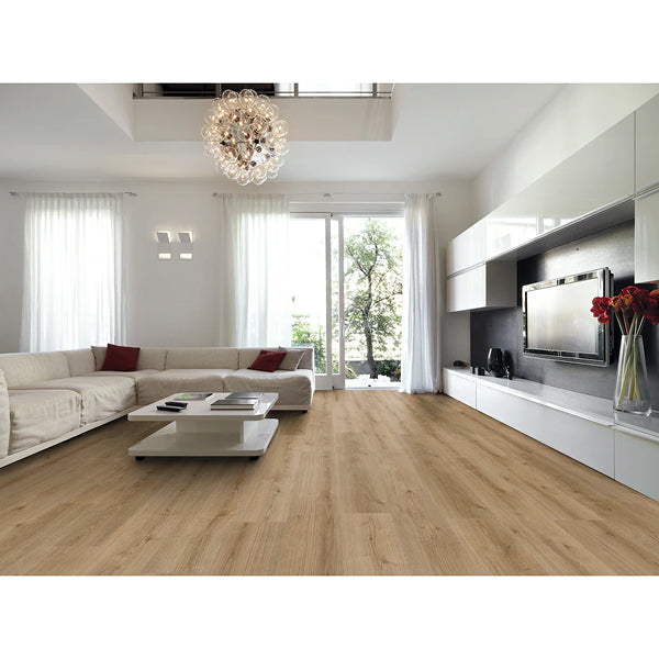 Revêtement de sol stratifié aspect bois TrafficMaster Jefferson Oak, beige et beige, 8 mm x 7,6 po l x 54,45 po L (20,11 pi²/boîte)