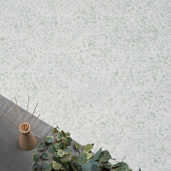 Ivy Hill Tile Fusion Hex Green Terrazzo 9 inch x 10.5 inch Matte Porcelain Floor and Wall Tile 8.07 sq ft per Case Hexagon
