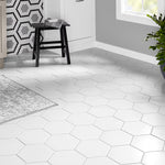 Load image into Gallery viewer, Merola Tile Textile Basic Hex White Porcelain Tile 8.63 inch x 9.88 inch – 11.5 sq. ft. per Case Glossy Stone-Look Finish