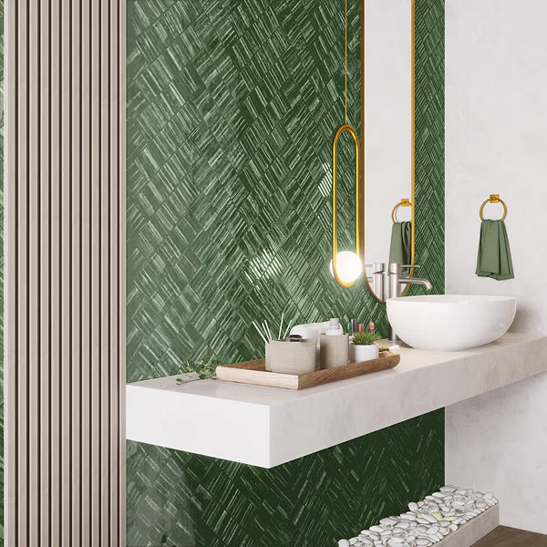 Merola Tile Joliet Prisma Jade 3 inch x 12 inch Glossy Fluted Ceramic Wall Tile – 10.92 sq. ft. per Case