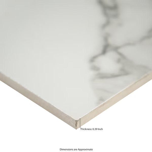 MSI Stone ULC Aviva Bianco 12 inch x 24 inch Glazed Polished Porcelain Floor and Wall Tile – 0.38 inch Thickness, Marble Look White Tile
