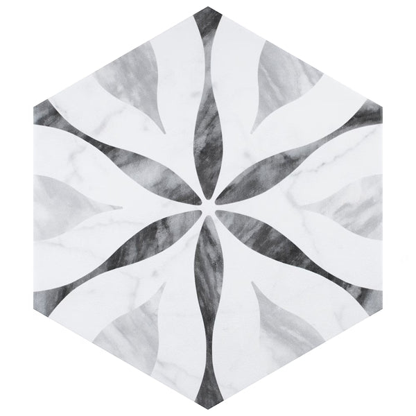 Merola Tile Classico Bardiglio Hex Flower Porcelain Tile 0.34 inch Thick x 7 inch Wide – 7.5 sq. ft. Coverage – Marble Look Hexagon Finish