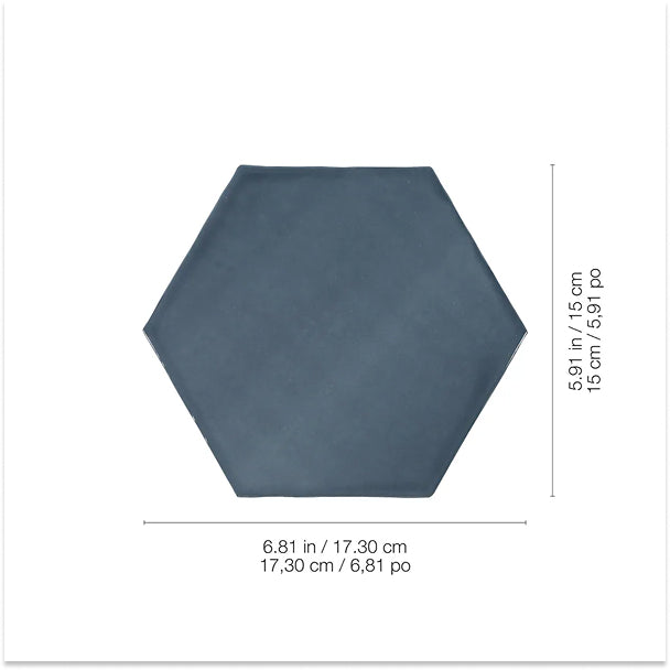 Anatolia Teramoda Ink Hexagon Glossy Pressed Ceramic Wall Tile 6 inch – 6.67 sq.ft./case Glossy Dark Blue