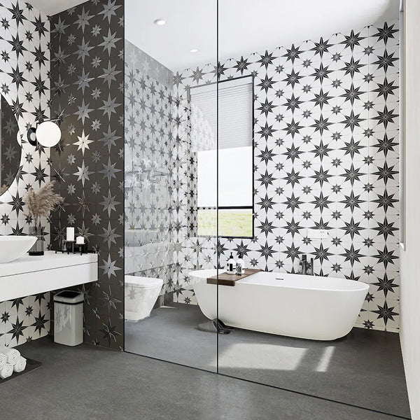 Merola Tile Stella Luxe Nero Porcelain Tile 0.39 inch Thick 9.75 inch x 9.75 inch 10.88 sq ft/case Mixed Finish