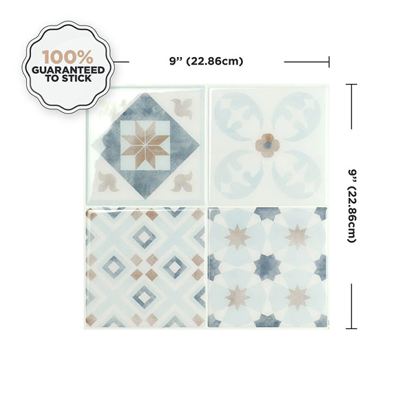 Smart Tiles Peel And Stick Backsplash Vintage Parma Tiles Ceramic Look 9 in x 9 in Multi-Colored 4-Pack (Area Coverage: 2.25 sq.ft.)