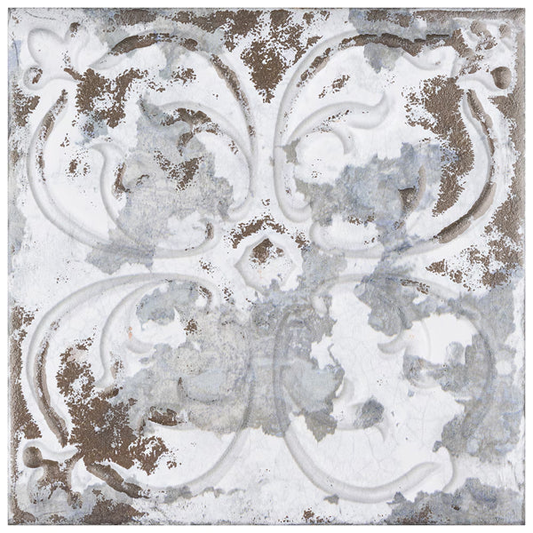 Merola Tile Aevum Dark Ornato 7.88 inch x 7.88 inch Ceramic Wall Tile – 9.63 sq ft per Case, Textured Decorative Marble Look Wall Tile