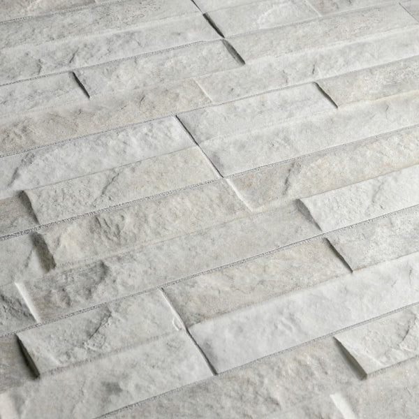 Merola Tile Ordino White Porcelain Tile 0.34 inch Thick 3.25 inch x 17.5 inch 9.6 sq. ft./Case Textured Stone Look Wall Tile