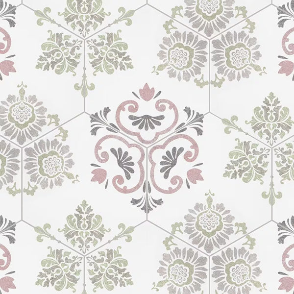 Merola Fantasy Hex Pink Porcelain Tile 0.38 inch Thick 8.63 inch x 9.88 inch 11.5 sq. ft./case Satin Textured Hexagon