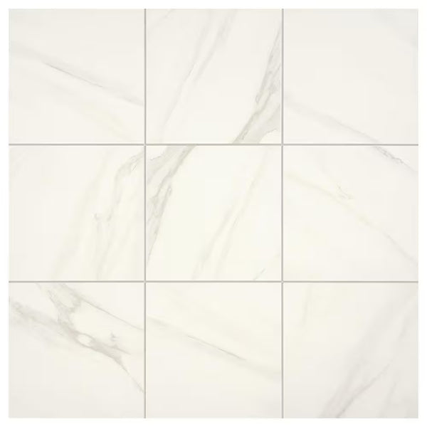Dal Tile Selwyn Bianco Calacatta Matte Porcelain Tile 12 inch x 12 inch 14.55 sq. ft./Case Marble Look Glazed Floor and Wall Tile