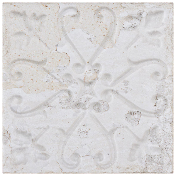 Merola Tile Aevum Ornato White 7.88 inch x 7.88 inch Ceramic Wall Tile – 9.24 sq ft per Case, Textured Cement Look Decorative Wall Tile