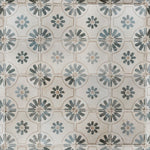 Load image into Gallery viewer, Merola Tile Kings Blume Encaustic Blue 9.63 inch x 9.63 inch Ceramic Floor and Wall Tile Sample – Vintage Patterned Matte Finish
