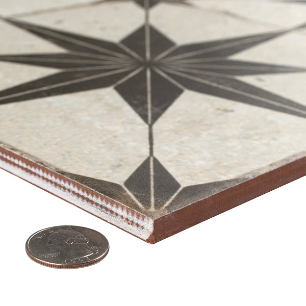Merola Tile Kings Star Nero 17-5/8 inch x 17-5/8 inch Ceramic Floor and Wall Tile – 11.02 Sq. Ft. Coverage per Case