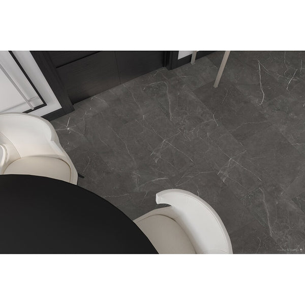 Anatolia Trentino Graphite Porcelain Tile 12 inch x 24 inch 15.5 sq. ft./case Polished Rectified Marble Look Glossy Finish