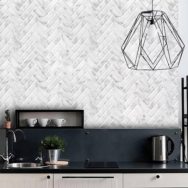 Mureno Dimensions 12x12 White Herringbone Peel and Stick Rigid Vinyl Tiles (4 Pack)