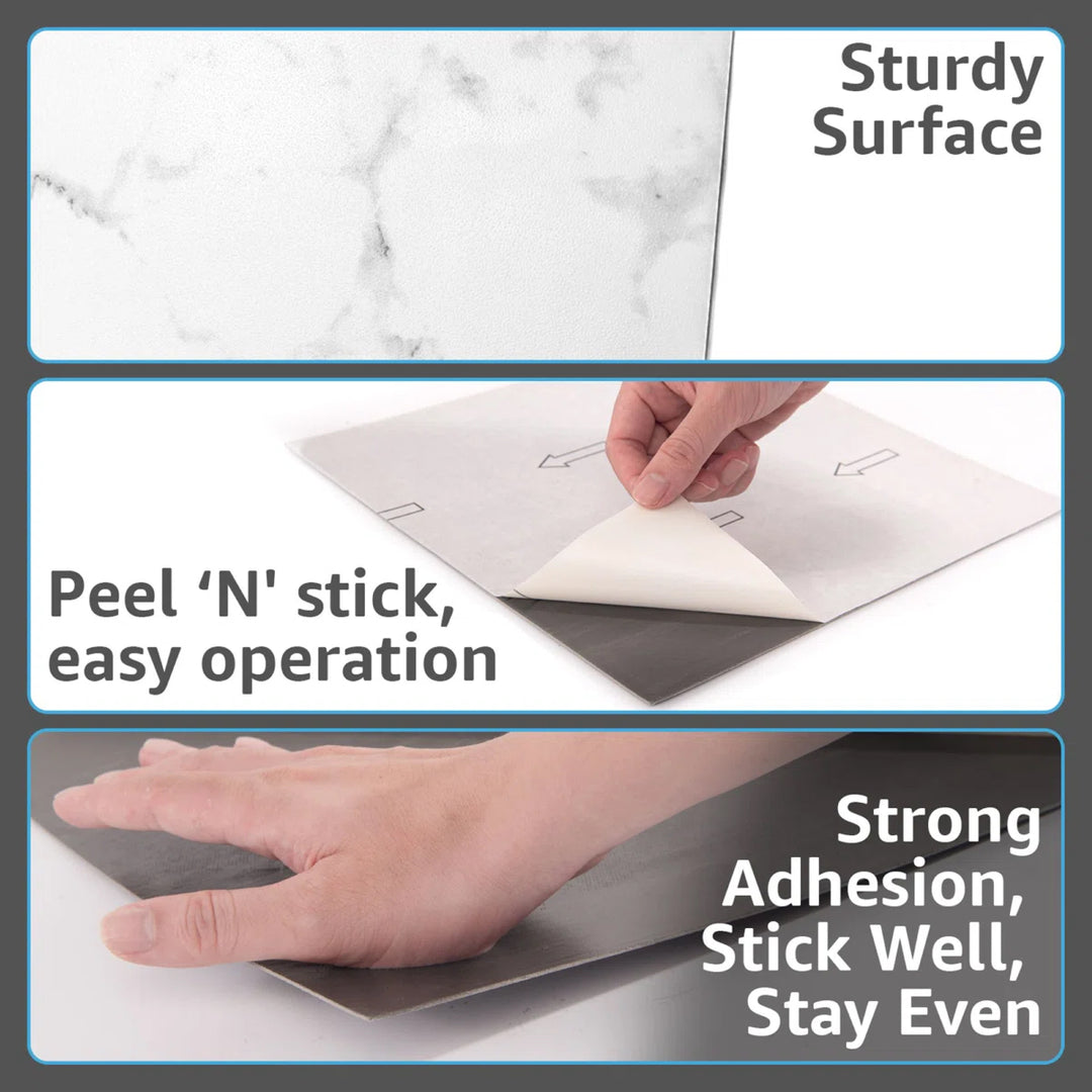 12'' x 12'' Peel and Stick Vinyl Floor Tiles, Black & White Marble (15 Tiles per Color)