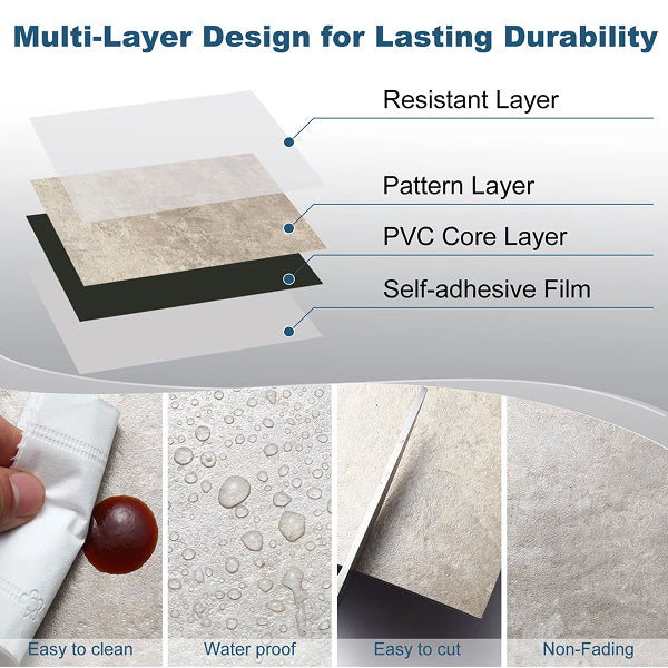 12" x 12" Luxury Vinyl Tile, Self-adhesive Vinyl Flooring (Set of 50)