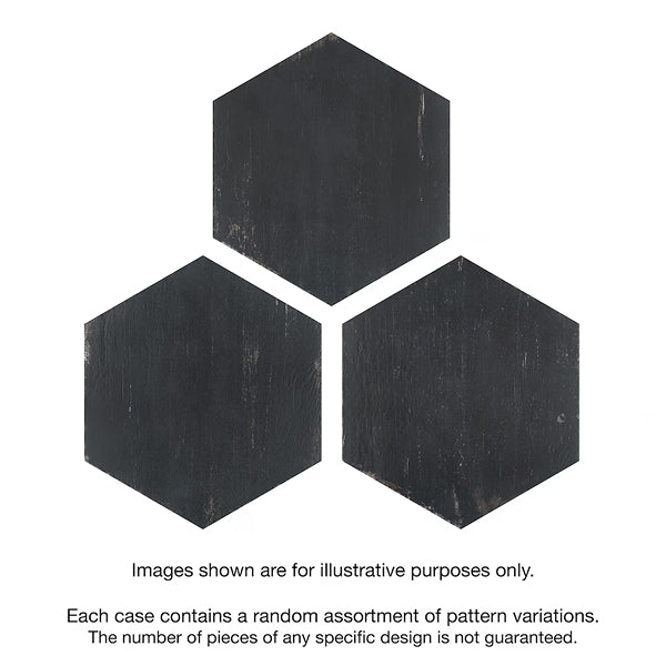 Merola Tile Retro Hex Nero Porcelain Tile 14.13 inch x 16.25 inch – 11.05 sq. ft. per Case Matte Wood Look Finish