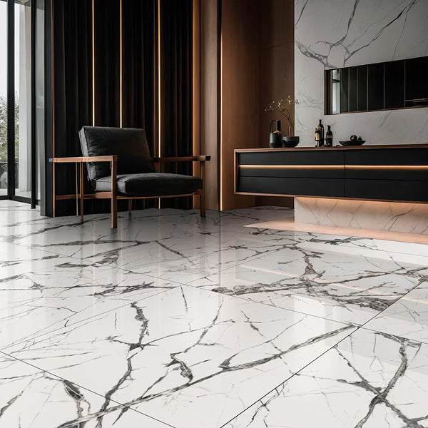 MSI Stone ULC Andrassy Polished Porcelain Marble Look Tile 48 inch x 48 inch – 15.50 sq. ft. Coverage – High Gloss Large Format Floor & Wall Tile