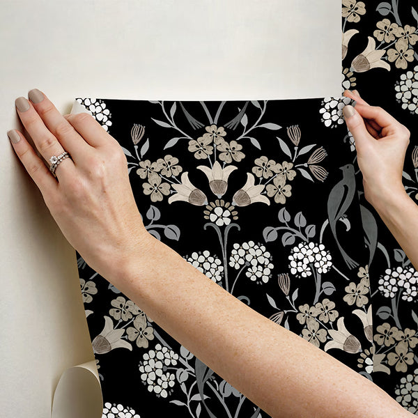 NuWallpaper Black and Neutral Meadow Song Peel & Stick Wallpaper 20.5 in x 18 ft