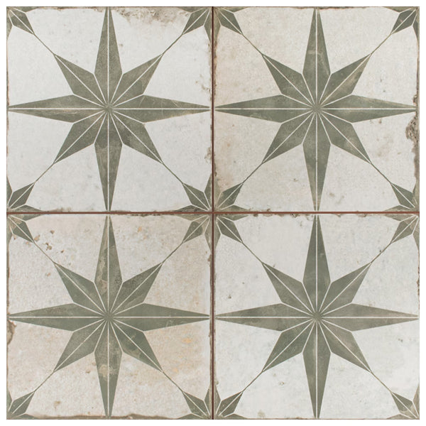 Merola Tile Kings Star Sage 17-5/8 inch x 17-5/8 inch Ceramic Floor and Wall Tile – 11.02 Sq. Ft. Coverage per Case