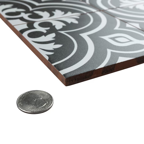 Merola Tile Harmonia Vintage Black 13 inch x 13 inch Ceramic Floor and Wall Tile – 12.19 sq. ft. per Case, Glazed Encaustic-Inspired Matte Finish