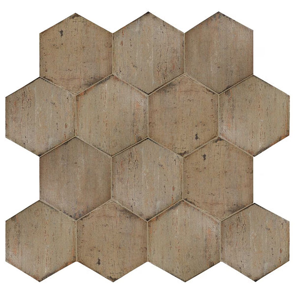 Merola Tile Retro Hex Terra Porcelain Tile 14.13 inch x 16.25 inch – 11.05 sq. ft. per Case Matte Wood Look Finish