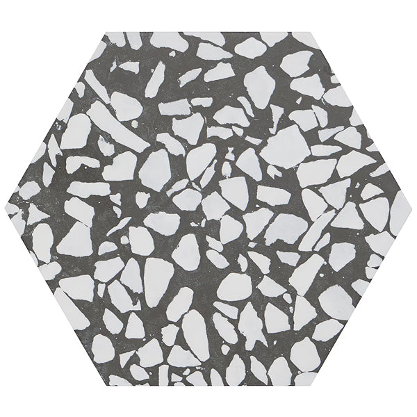 Ivy Hill Tile Fusion Hex Black Terrazzo 9 inch x 10.5 inch Matte Porcelain Floor and Wall Tile 8.07 sq ft per Case Hexagon
