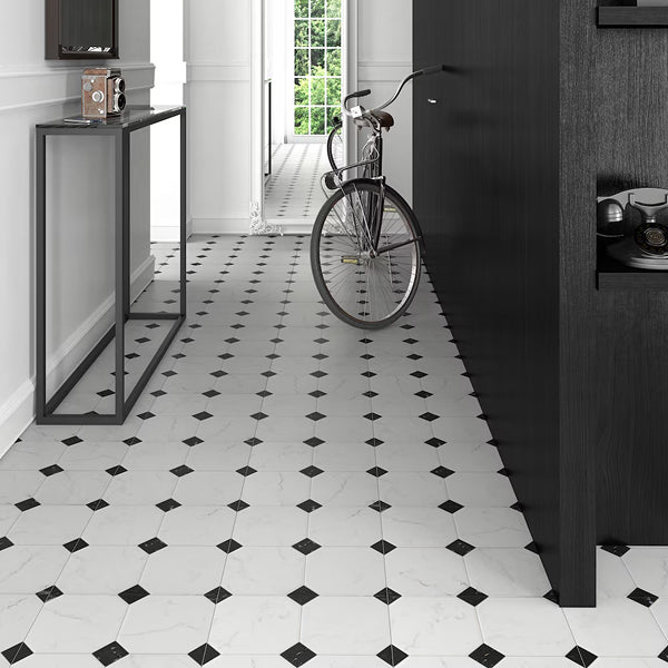 Merola Tile Betera Blanco Porcelain Tile – 0.31 inch Thick, 13.13 inch x 13.13 inch, 10.98 sq.ft/Case – Matte Glazed Marble Look Finish
