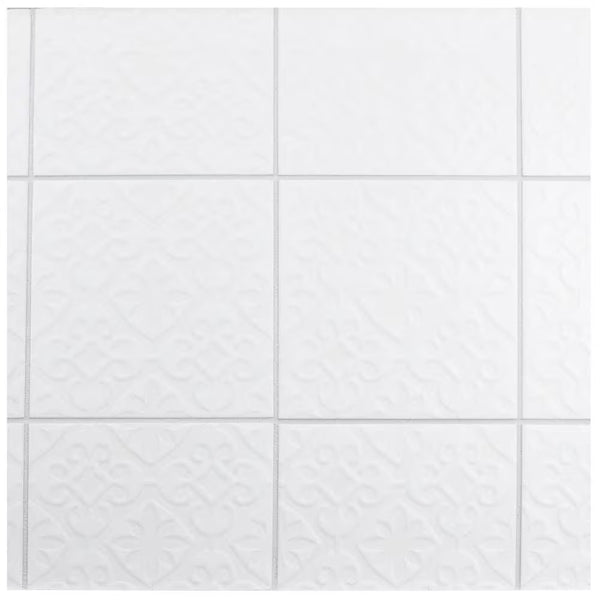 Merola Tile Triplex Valverde White 7-3/4 inch x 7-3/4 inch Ceramic Wall Tile (11.11 sq. ft./Case) – Textured Semi-Gloss Finish