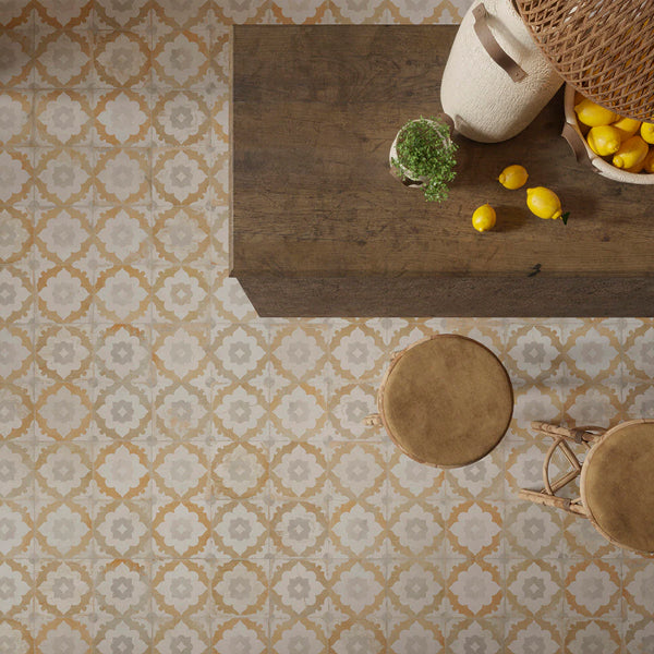 Merola Tile Kings Clay Blossom 17.63 inch x 17.63 inch Ceramic Floor and Wall Tile 10.95 sq ft/case – Vintage Pattern Matte Finish