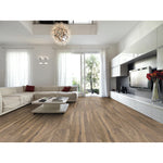 Charger l&#39;image dans la visionneuse de galerie, Revêtement de sol stratifié aspect bois brun moyen TrafficMaster Millside Walnut 10 mm x 7,6 po l x 54,45 po L (22,98 pi²/boîte)
