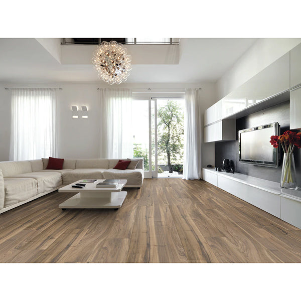 Revêtement de sol stratifié aspect bois brun moyen TrafficMaster Millside Walnut 10 mm x 7,6 po l x 54,45 po L (22,98 pi²/boîte)
