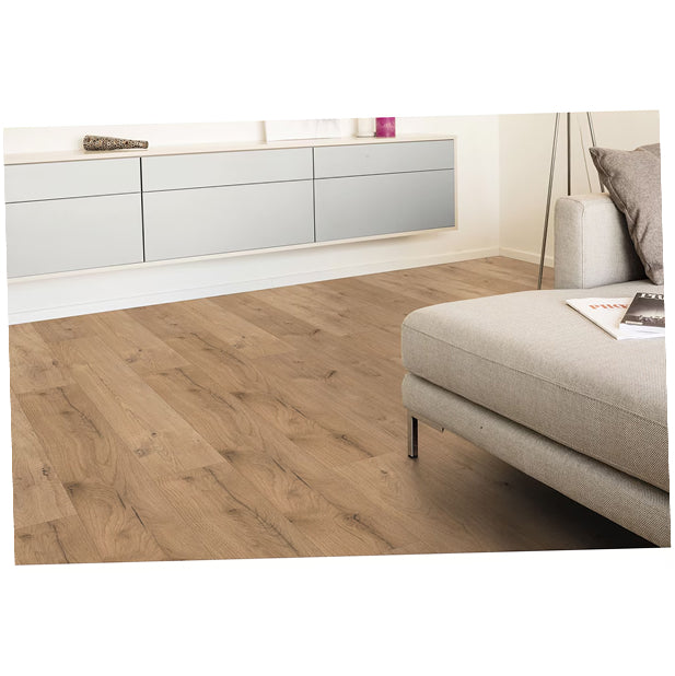 Revêtement de sol stratifié aspect bois brun TrafficMaster Riverbed Oak, 12 mm x 7,6 po l x 54,45 po L (17,24 pi²/boîte)