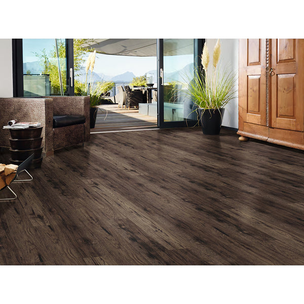 Revêtement de sol stratifié TrafficMaster Espresso Hickory, brun foncé, 12 mm x 7,6 po x 54,45 po (17,24 pi²/boîte)