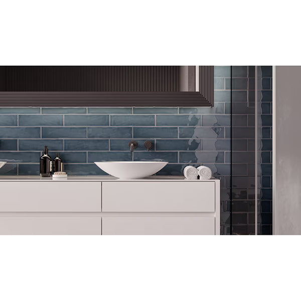 Anatolia Aura Indigo Glossy Pressed Ceramic Wall Tile 0.34 inch Thick 2.95 inch W 10.66 sq ft/case