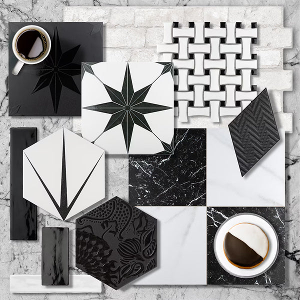 Merola Tile Stella Luxe Nero Porcelain Tile 0.39 inch Thick 9.75 inch x 9.75 inch 10.88 sq ft/case Mixed Finish