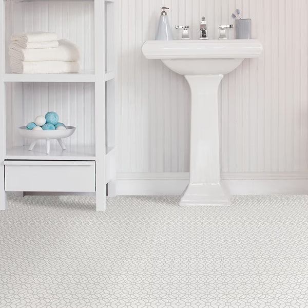 FloorPops Lattice Peel & Stick Floor Tiles Set of 20 – Grey & White Patterned Vinyl Tiles