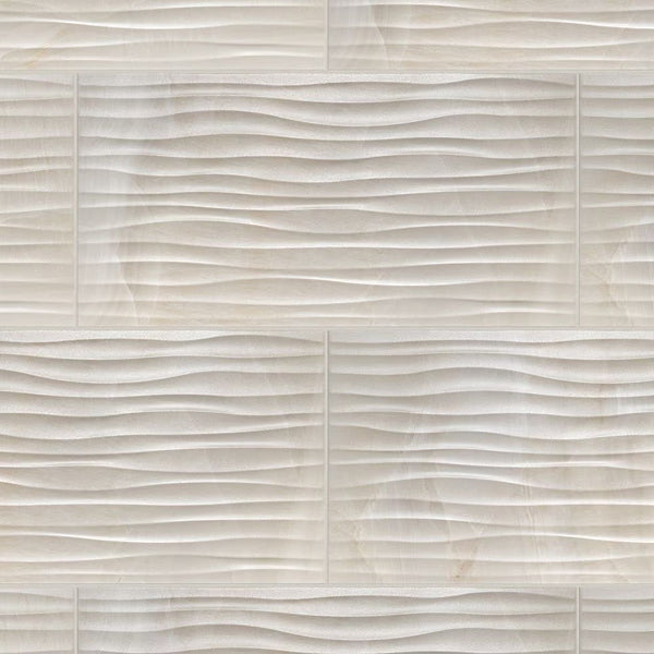Merola Tile Deco Dubai Pearl Porcelain Wall Tile 0.31 inch Thick x 12.5 inch Wide x 24.5 inch Long – 10.96 sq. ft./Case, Textured Semi-Gloss Finish