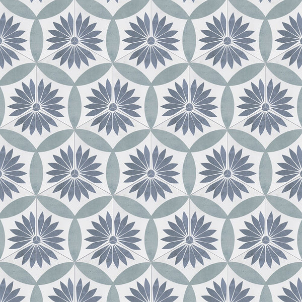 Merola Coco Hex Camellia Blue Porcelain Tile 0.35 inch Thick 7 inch x 8 inch 7.5 sq. ft./case Matte Hexagon Design